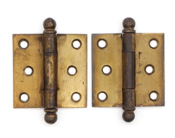 Pair of Vintage Ball Top 2.5 x 2.5 Steel Butt Cabinet Hinges