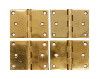 Set of 4 Brass Butt 3 x 4 Vintage Door Hinges with Five Knuckles