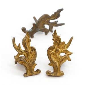 Set of 3 Vintage French Brass Furniture Appliques