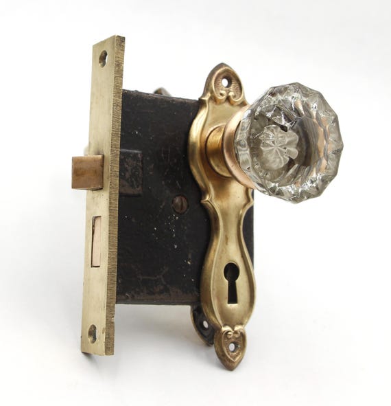 ヴィンテージ 伝統的なガラスと真鍮のパッセージドアノブセット - Etsy