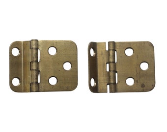 Pair of Vintage 1.875 x 1.5 Brass Classic Face Mount Offset Cabinet Hinges