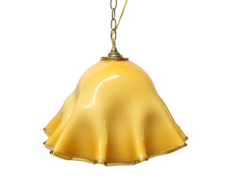 Modern Murano Glass Yellow Ruffled Pendant Light