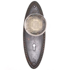 Antique Etched Floral Glass Beaded Dummy Door Knob Set