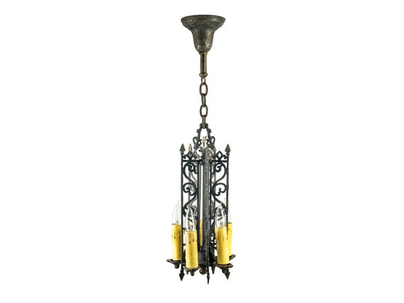 Spanish Style Black Brass 5 Light Pendant Light Etsy