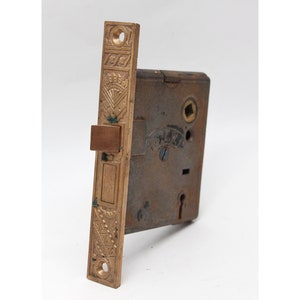Cerradura de puerta de embutir de hierro fundido Branford victoriana antigua