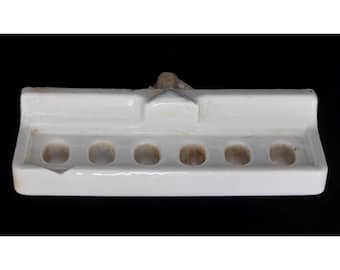 Portacepillos de dientes vintage de cerámica blanca para pared con 6 soportes