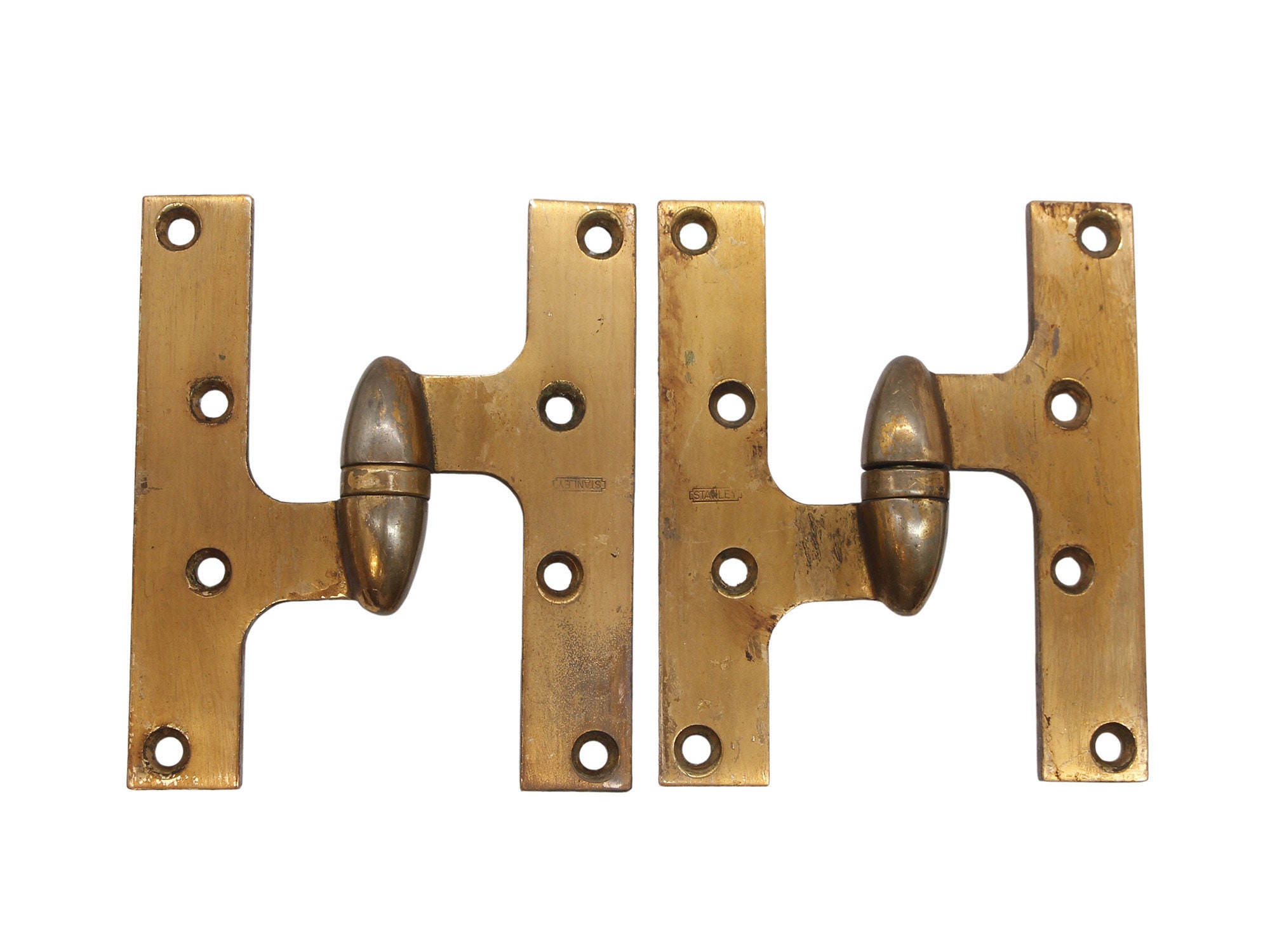 Pair of Vintage 6 x 5 Stanley Brass Olive Left Door Hinges