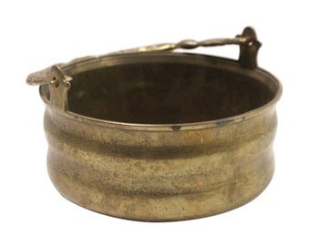Vintage Brass Bowl Basket Planter with Handle
