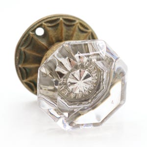 Ensemble de poignées de porte factices octogonales antiques en verre transparent et laiton