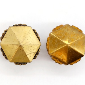 Pair of Vintage 1.625 in. Hexagon Scalloped Brass Cabinet Drawer Knobs