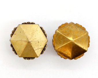 Par de perillas vintage de latón festoneado hexagonal de 1,625 pulgadas para cajones de gabinete