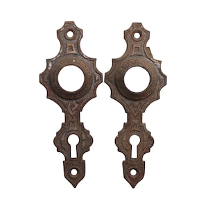 Antique Pair of 5.5 in. H Victorian Cast Iron Thin Door Plates