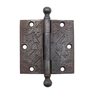 Dobradiça de porta de topo com ponta esférica de aço ornamentado Eastlake antigo 3,5 x 3,5