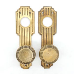 Vintage Round Concentric Brass Art Deco Door Knob Set