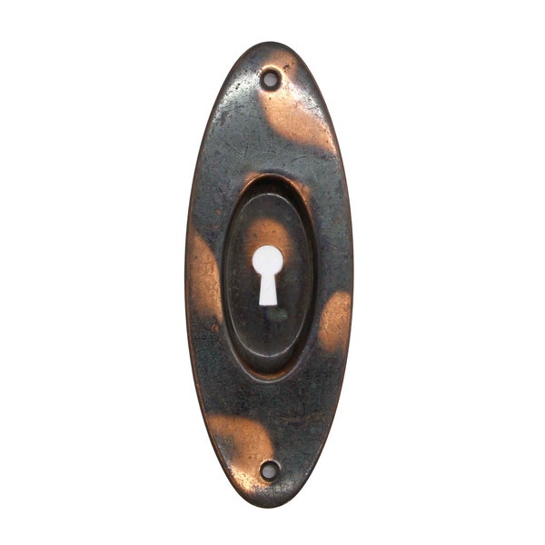 Vintage 7 in. Japanned Oval Keyhole Recessed Steel Pocket Door Pull