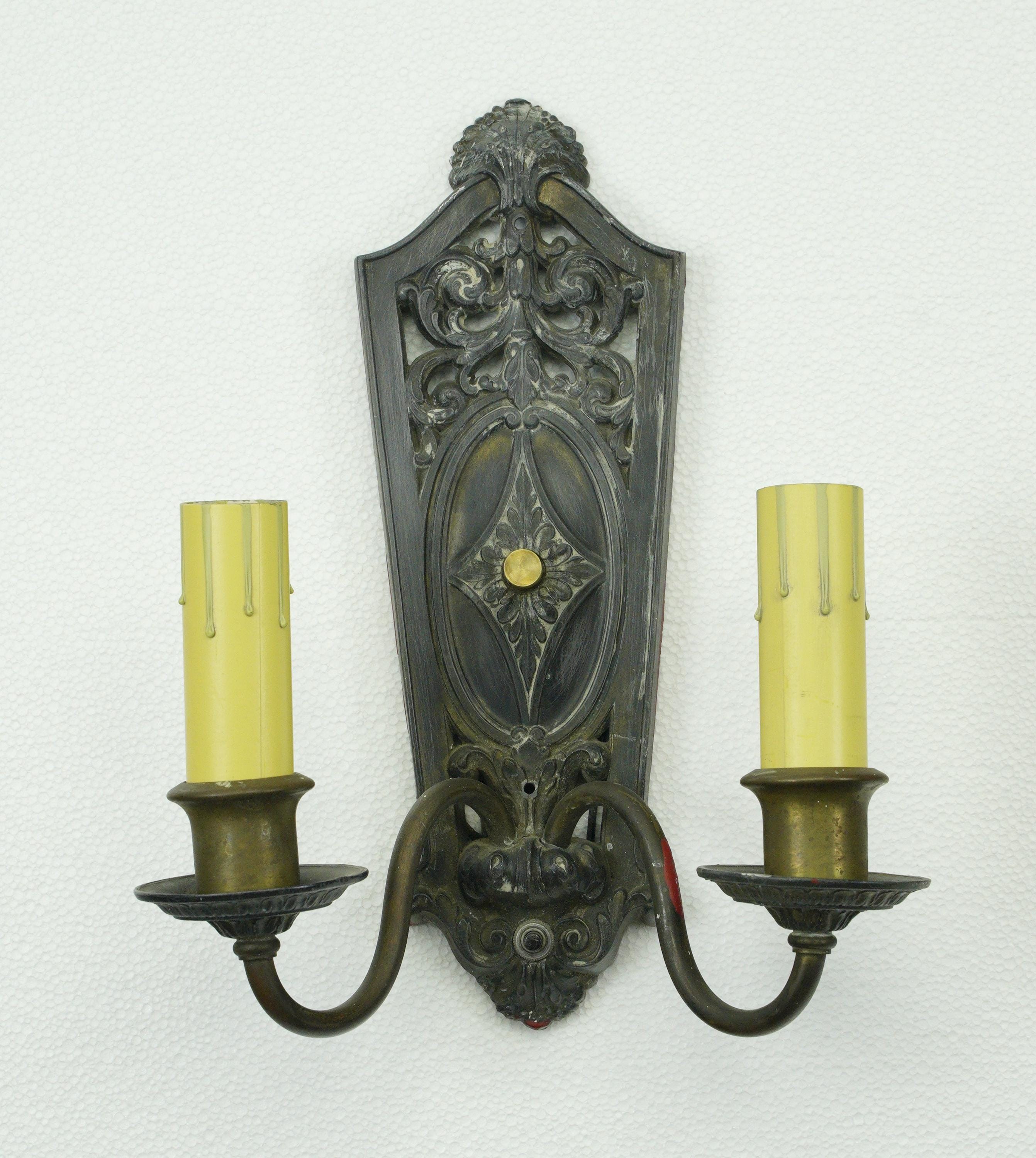 Pair of Victorian Darkened Pewter 2 Arm Wall Sconces - Etsy