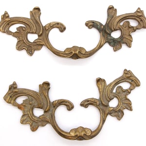 Pair of Vintage French Brass Dresser Drawer Pulls