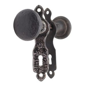 Antique Arts & Crafts Hammered Cast Iron Passage Door Knob Set