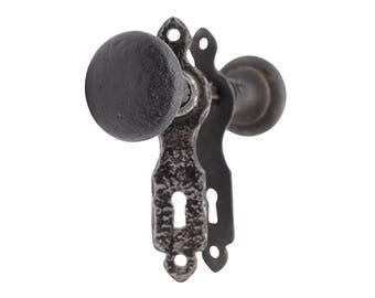 Antique Arts & Crafts Hammered Cast Iron Passage Door Knob Set