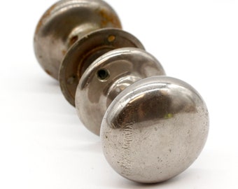 Vintage Round Nickel Plated Brass Passage Door Knob Set
