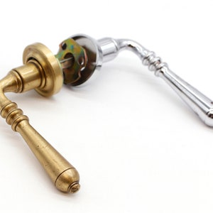 Vintage Chrome & Brass Lever Bathroom Door Knob Set