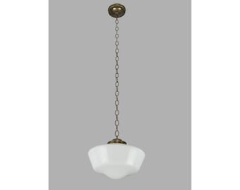 Antique Milk Glass 12 in. Schoolhouse Brass Pendant Light