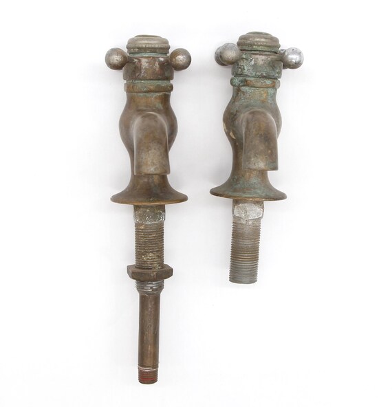 Par de grifos de espiga fria y caliente de bronce niquelado recuperado Etsy Espana