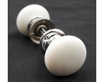 Antique Milk Glass Chrome Passage Door Knob Set
