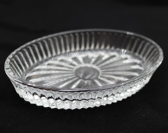 Oude, nieuwe voorraad ovale zeepbakje van helder glas
