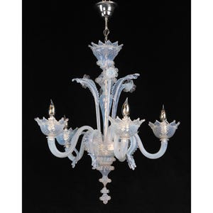 Vintage Opaline Glass Five Arm Murano Chandelier