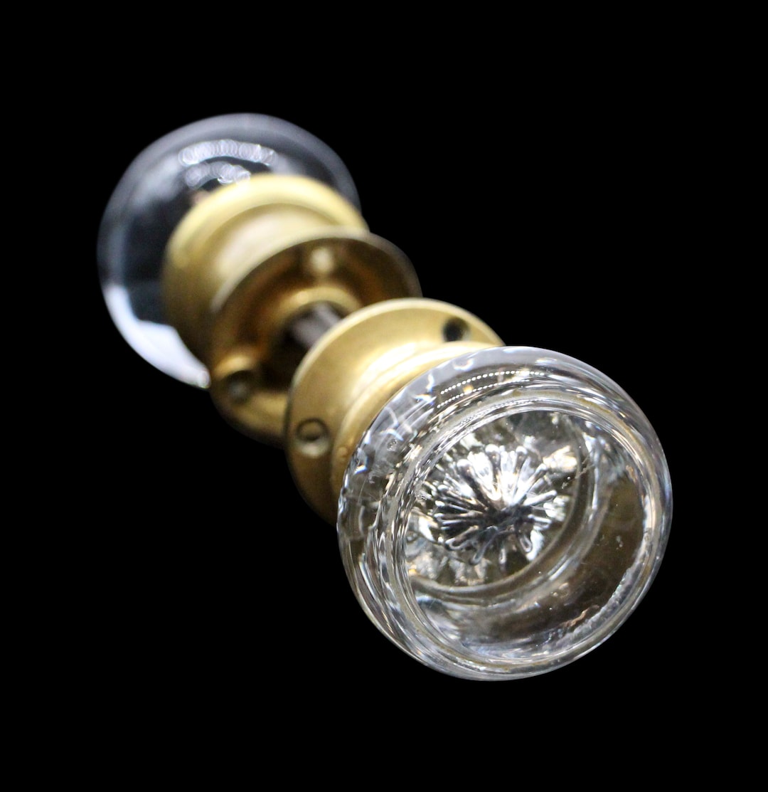 Antique Flat Round Clear Glass Door Knob Set Etsy