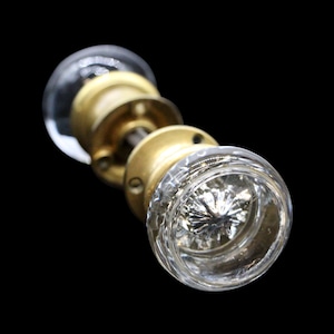 Antique Flat Round Clear Glass Door Knob Set