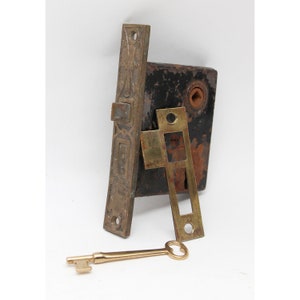 Cast Iron Mortise Lock with Brass Ornate Faceplate