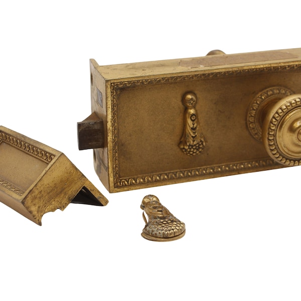 Antique Ornate Solid Brass Russwin Right Door Rim Lock & Knob Set