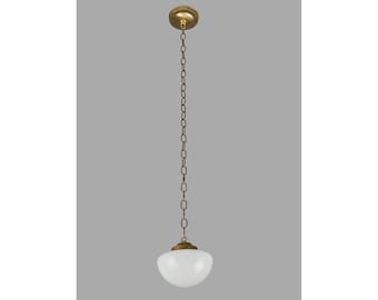 Antique Schoolhouse 7 in. Milk Glass Brass Pendant Light