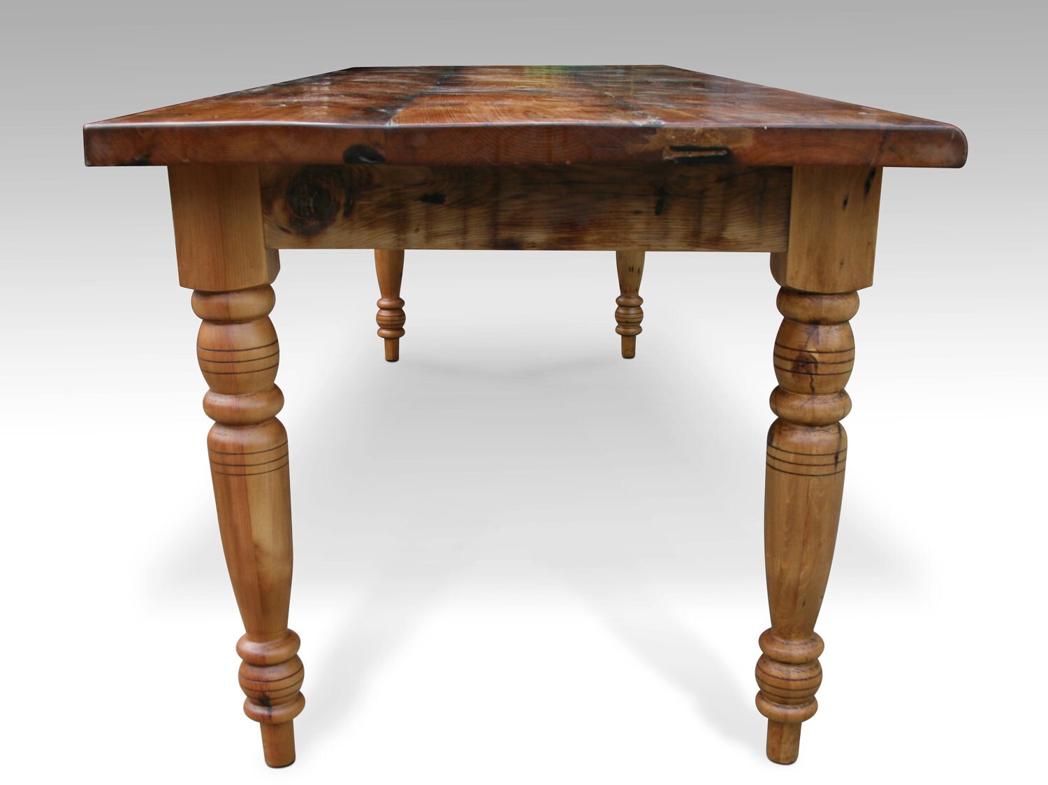 Reclaimed Wood Farmhouse Dining Table Turned Legs Recycled Etsy