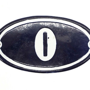 Vintage Enamel Over Steel Navy Blue & White 0 House Number
