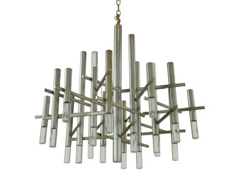 Mid Century Brushed Steel Lucite Chandelier