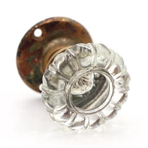 Juego de pomos de puerta decorativos antiguos de latón con cristal transparente estriado