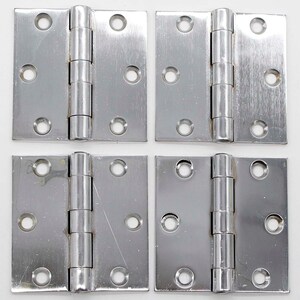 Set of 4 Chrome Plated 3 x 3 Brass Butt Hinges
