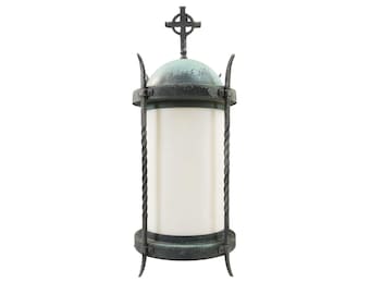 Antique Church Brass & Milk Glass Wall Lantern Sconce