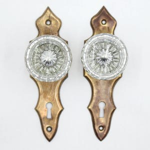 Vintage Art Deco Glas Messing Attrappe Türknauf Set