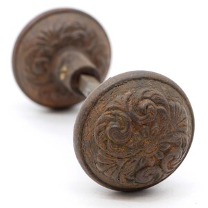 Antique 1890s Romanesque Lockwood Iron Passage Door Knobs