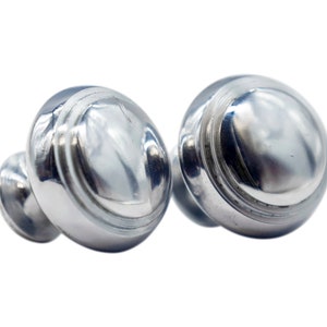 Pair of Vintage Chrome Plated Brass Concentric Drawer Knobs