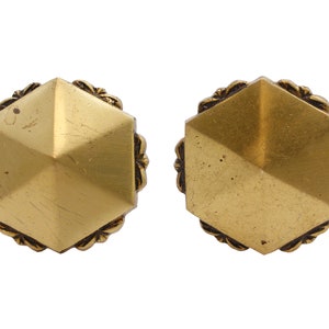 Pair of Vintage 2.25 in. Hexagon Scalloped Brass Cabinet Drawer Knobs