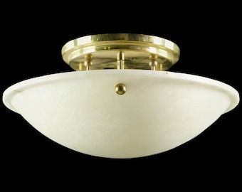 Modern Round White Cast Glass Polished Brass Flush Mount Light