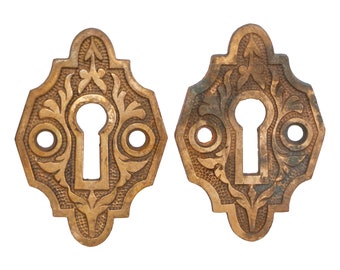 Pair of Antique Bronze Victorian Door Keyhole Covers