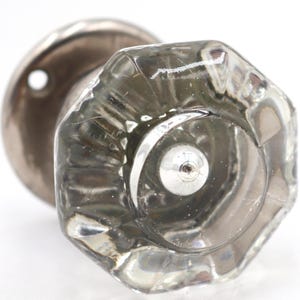 Antique Bullet Octagon Glass Brass Dummy Door Knob Set