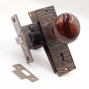 Antique Niles Chicago Brown Ceramic & Cast Iron Door Knob Set