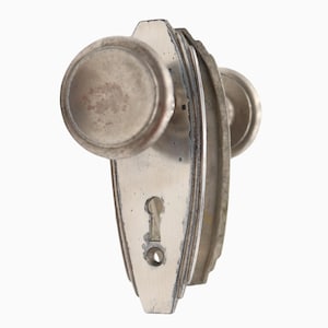 Vintage Art Deco Nickel Plated Brass Passage Door Knob Set